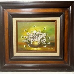 Original Nancy Lee Signed Oil Painting - Mid-Century Modern Floral Daisies